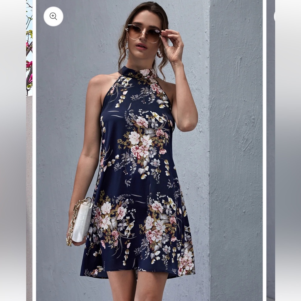 SHEIN Navy Floral Mini Dress, Size Small, NWOT